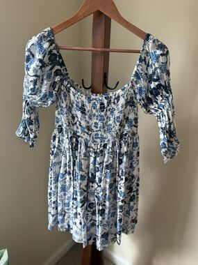 Misa Los Angeles White Mini Dress with Blue Floral Print